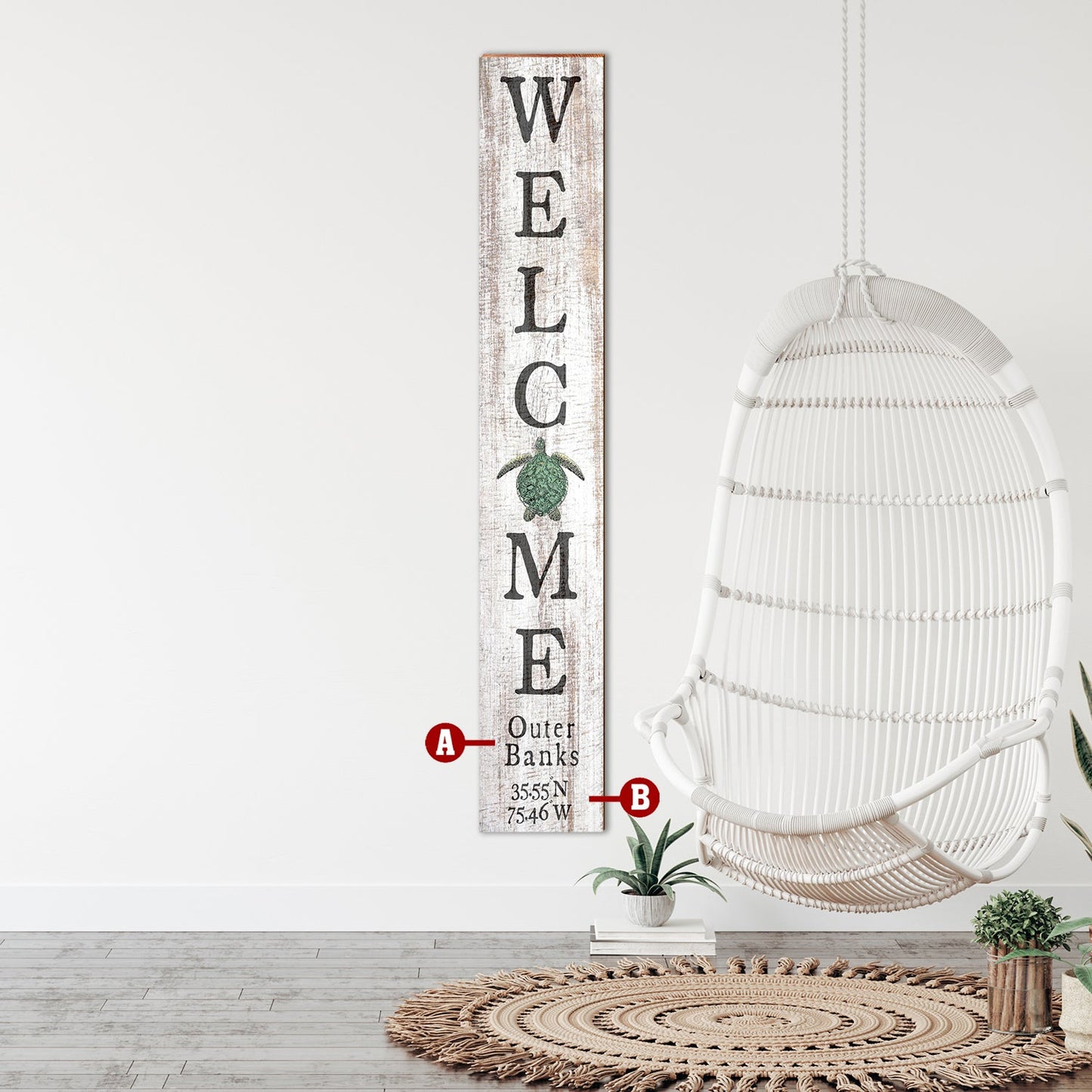 Customizable Coastal Farmhouse Welcome Sign | Icon Choice | Wall Art Print on Real Wood | 9.5"x59"