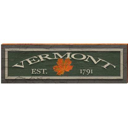 Vermont Maple Leaf Green Est. 1791 | Wall Art Print on Real Wood