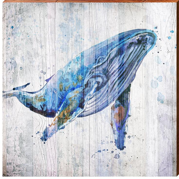 Watercolor Whale | Wall Art Print on Real Wood