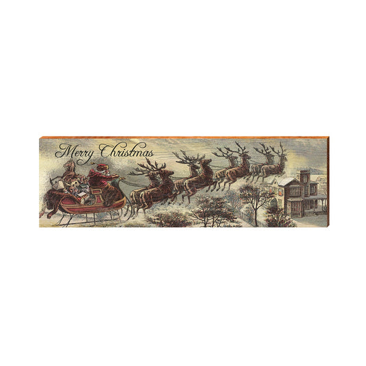 Merry Christmas Santa Sleigh | Real Art Print on Wood